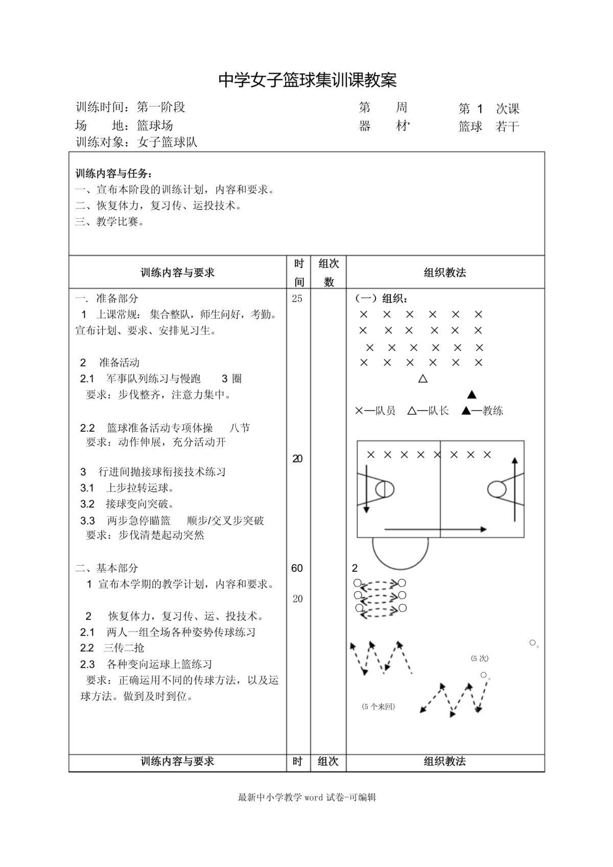 初中生篮球队训练教学方案